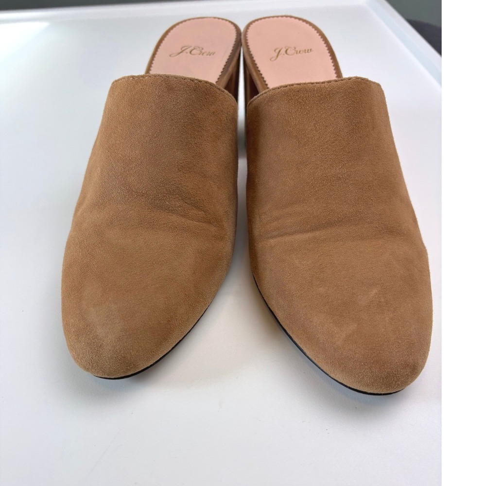 J. Crew Suede Block Heel Mules Tan Women Size 10 Pointed Toe Slip On Shoes - Picture 2 of 9